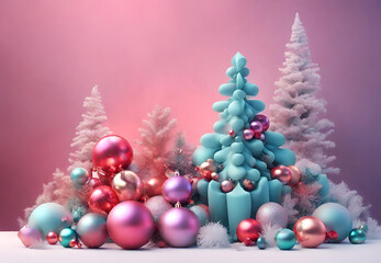 Naklejka na ściany i meble Ornamented holiday centerpiece, Seasonal festive sparkle, Holiday tree trimming, Christmas bauble display