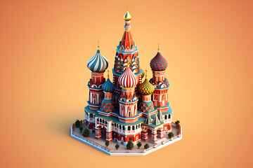 Saint Basil's Cathedral 3d rendering isometric style - obrazy, fototapety, plakaty