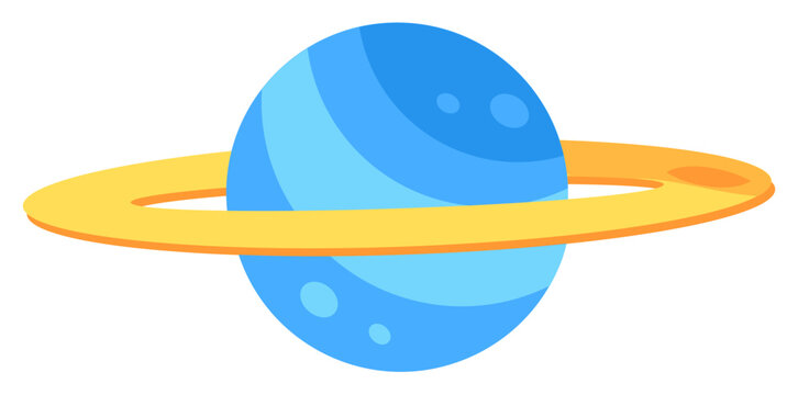 Blue planet with ring around icon. Astronomical observations of space objects. Extraterrestrial travel and deep space exploration. Simple flat vector symbol isolated on white background