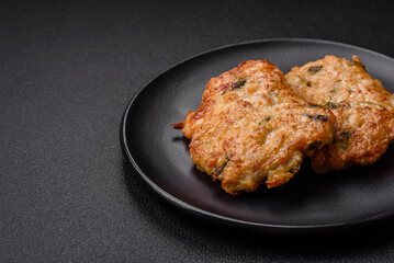 Delicious fried chicken chop or pork meat fried breaded with salt, spices and herbs