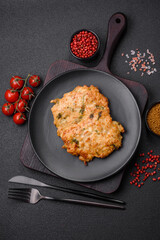 Delicious fried chicken chop or pork meat fried breaded with salt, spices and herbs