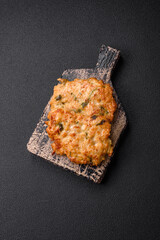 Delicious fried chicken chop or pork meat fried breaded with salt, spices and herbs