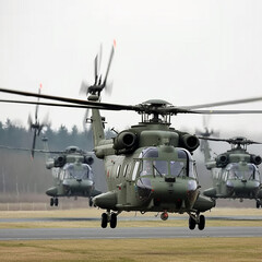 Modern military helicopters, modern weapons for air warfare. War.