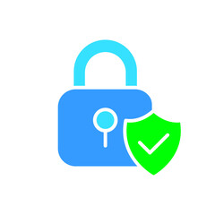 Closed padlock with check mark line icon. Security, protection, key, door, password, secret, safe, hacking. Vector color icon on a white background for business and advertising.