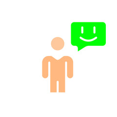 Man with cheerful emoji line icon. Communication, emoji, mood, chatting, online, internet, gadget. Vector color icon on white background for business and advertising.