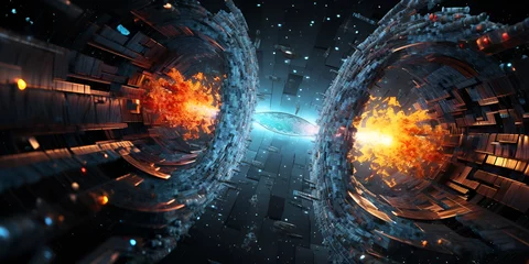 Tuinposter background with space, Space portal space view event horizon universe of interstellar, Futuristic portal to another universe with a fiery glow around 3d rendering raster illustration, GENERATIVE AI   © Mustafa