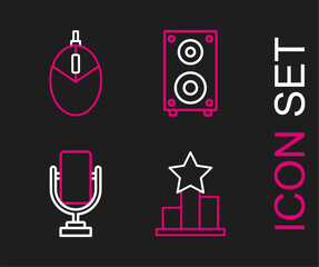 Set line Star, Microphone, Stereo speaker and Computer mouse gaming icon. Vector