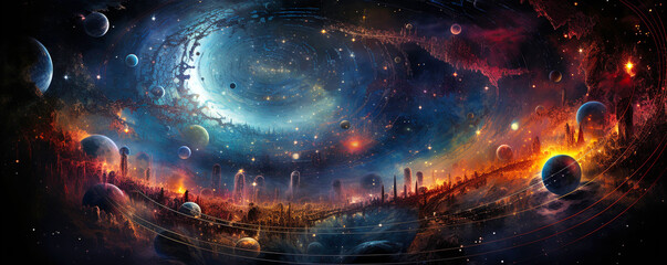 Geocentrism: Earth at the Center of the Universe. - obrazy, fototapety, plakaty