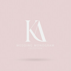 KA Monogram logo, Minimalist Typographic Line Monogram Logo, KA Wedding monogram logo, KA Typography Initial Letter Brand Logo