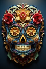 Floral sugar skull, mexican tradition. Generative AI
