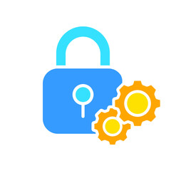 Closed lock with gears line icon. Security, protection, key, door, password, secret, safe, hacking. Vector color icon on a white background for business and advertising.