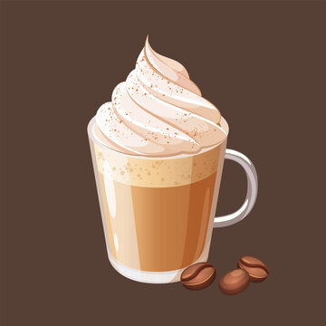 A glass of delicious coffee latte with cream and cinnamon
