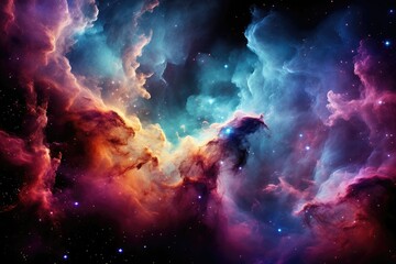 Obraz na płótnie Canvas An abstract background image portraying a serene and multicolored nebula with a cloudy texture, invoking a sense of tranquility and cosmic beauty. Photorealistic illustration