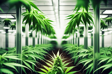 Konzept Cannabis Farm mit Feld als Hintergrund - obrazy, fototapety, plakaty
