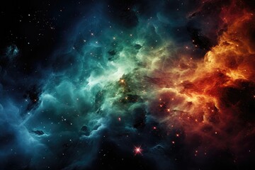 Obraz premium An abstract background image for creative content showcasing colorful and flowing space clouds, offering a dynamic backdrop for artistic endeavors. Photorealistic illustration