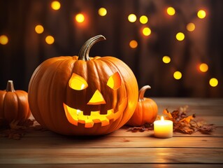 Naklejka na ściany i meble Sinister pumpkin as Halloween symbols tabletop home holiday decor. AI