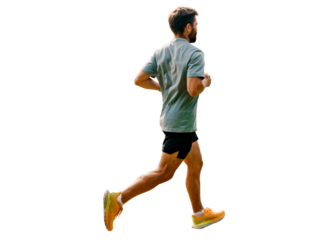 Trainer guy active intense workout fitness exercises. A male runner is a sporty person who uses a watch and runs in sportswear and sneakers.