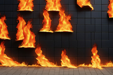 Konzept Brandmauer AFD gegen Rechts brennende Mauer als Hintergrund - obrazy, fototapety, plakaty
