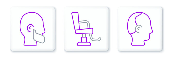 Set line Baldness, Mustache and beard and Barbershop chair icon. Vector