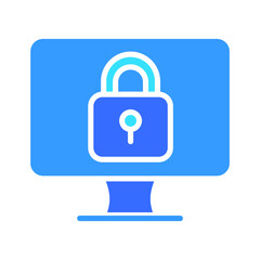 Monitor with lock line icon. Technology, screen, TV, computer, resolution, free time. Vector color icon on a white background for business and advertising.