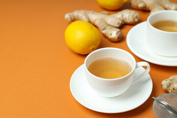 Obraz na płótnie Canvas Cold treatment, healthcare concept - tea with ginger