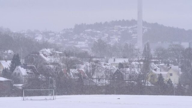 Heavy Snowfall Villa Neighborhood on a Hill, Withstand winter weather scene