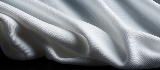 Naklejka premium Close up image of creased white towel fabric in a kitchen with space for text on a black backdrop