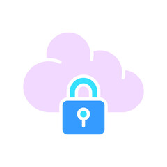 Cloud saving with padlock line icon. Online, computer, program, service, Internet, network, site, communication. Vector color icon on a white background for business and advertising.