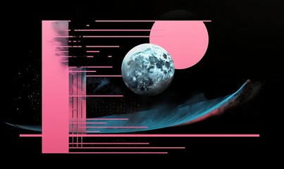 the black screen contains images of pink and blue planets, Generative Ai