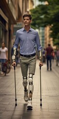 A man with a modern prosthetic leg - obrazy, fototapety, plakaty