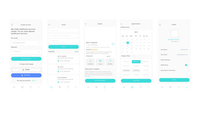 Hospital Finder, Healthcare and Medical services and doctor appointment Blue App Ui Kit Template