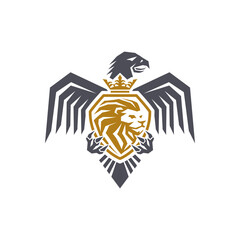 Eagle with lion as logo design. Illustration of an eagle with a lion as a logo design on a white background. - 659924362