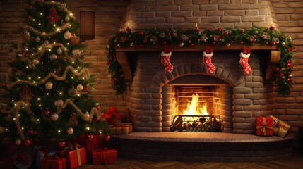 fireplace with christmas decoration