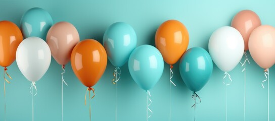 Festive balloons in lively hues set against a plain and bright background