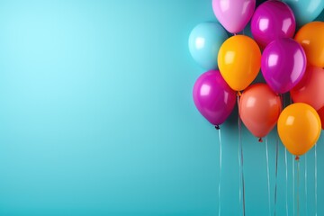 Brightly colored balloons, creating a festive atmosphere on a plain backdrop - obrazy, fototapety, plakaty