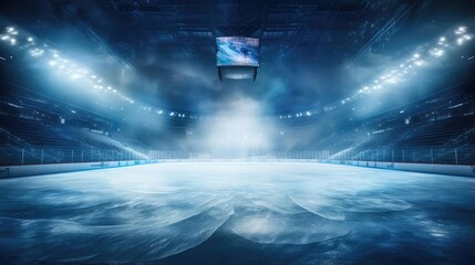 Ice arena, nobody. Dramatic lighting