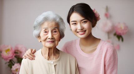 笑顔のお婆さんと若い女性