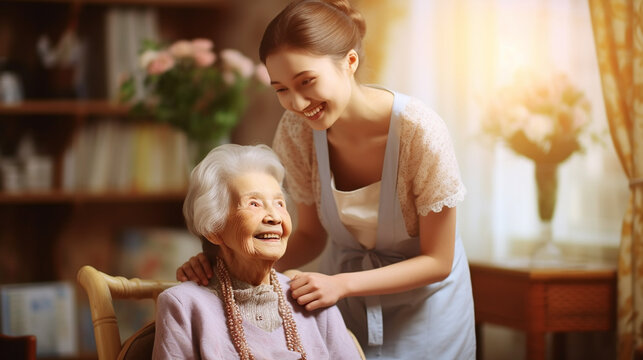 笑顔のお婆さんと若い女性