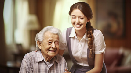 笑顔のお婆さんと若い女性