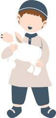 Obraz premium Muslim Kid Bring Goat for Celebrate Eid Al Adha