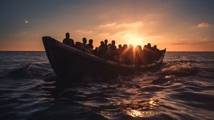 Foto op Plexiglas Refugees in a boat. ai generative © Oleksandr