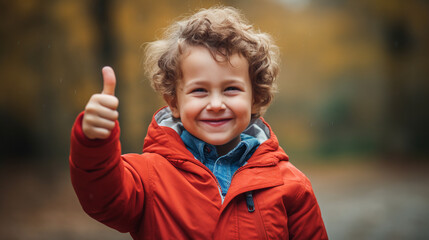 Happy kid thumbs up. ai generative
