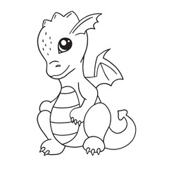 Little cute cartoon dragon. Happy chinese new year 2024 year of the dragon. Black and white illustration for a coloring book