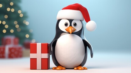 Fototapeta premium penguin in christmas hat