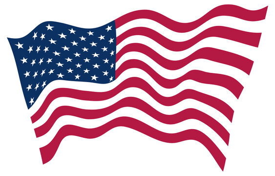 The US flag waving in the wind from different angles. Set of american flags. Design element of  illustration.
