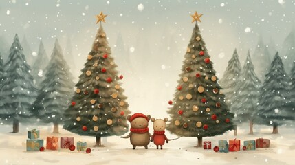 Fototapeta na wymiar christmas tree and snowman