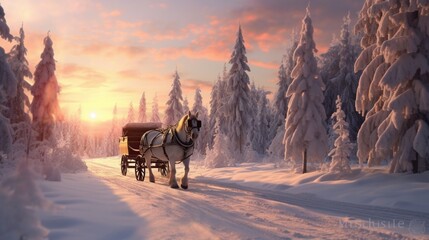 horse in winter - obrazy, fototapety, plakaty