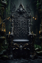 Black throne. Decorated empty throne hall.