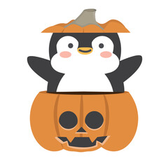 Penguin in Halloween pumpkin