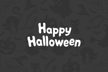 Fototapeta na wymiar Halloween background. Silhouette of pumpkin, cat and ghost on dark.